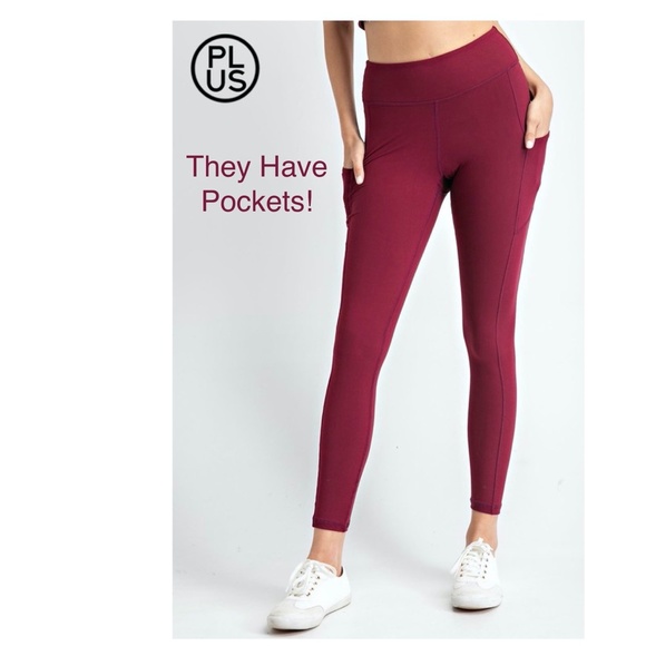 Rae Mode Full Length Burgundy Butter Leggings Tights W Pockets 3XL - Picture 1 of 11